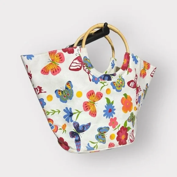 Lancome Butterfly Shoulder Bag White Handbag Cotton Canvas Purse Accessory Bugs - Picture 3 of 3